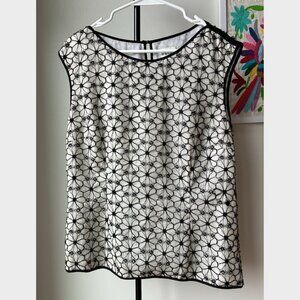Reiss White & Black Floral Embroidered Sleeveless Blouse w/ Side Zipper -Size 12